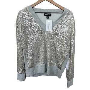 Fifteen Twenty NWT Champagne Sequin Contrast Knit Sweatshirt Grey Size Small